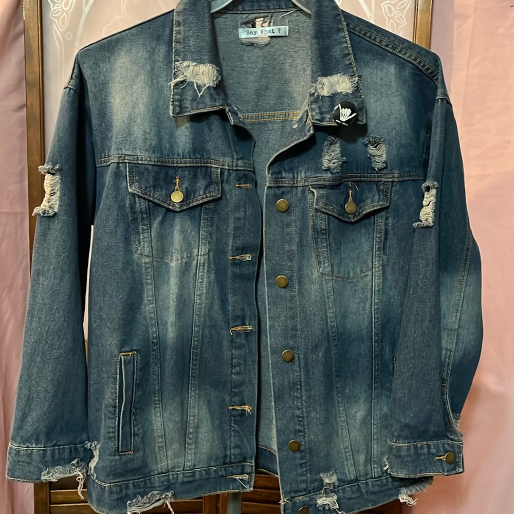 Say What Distressed oversized Ripped denim jacket
